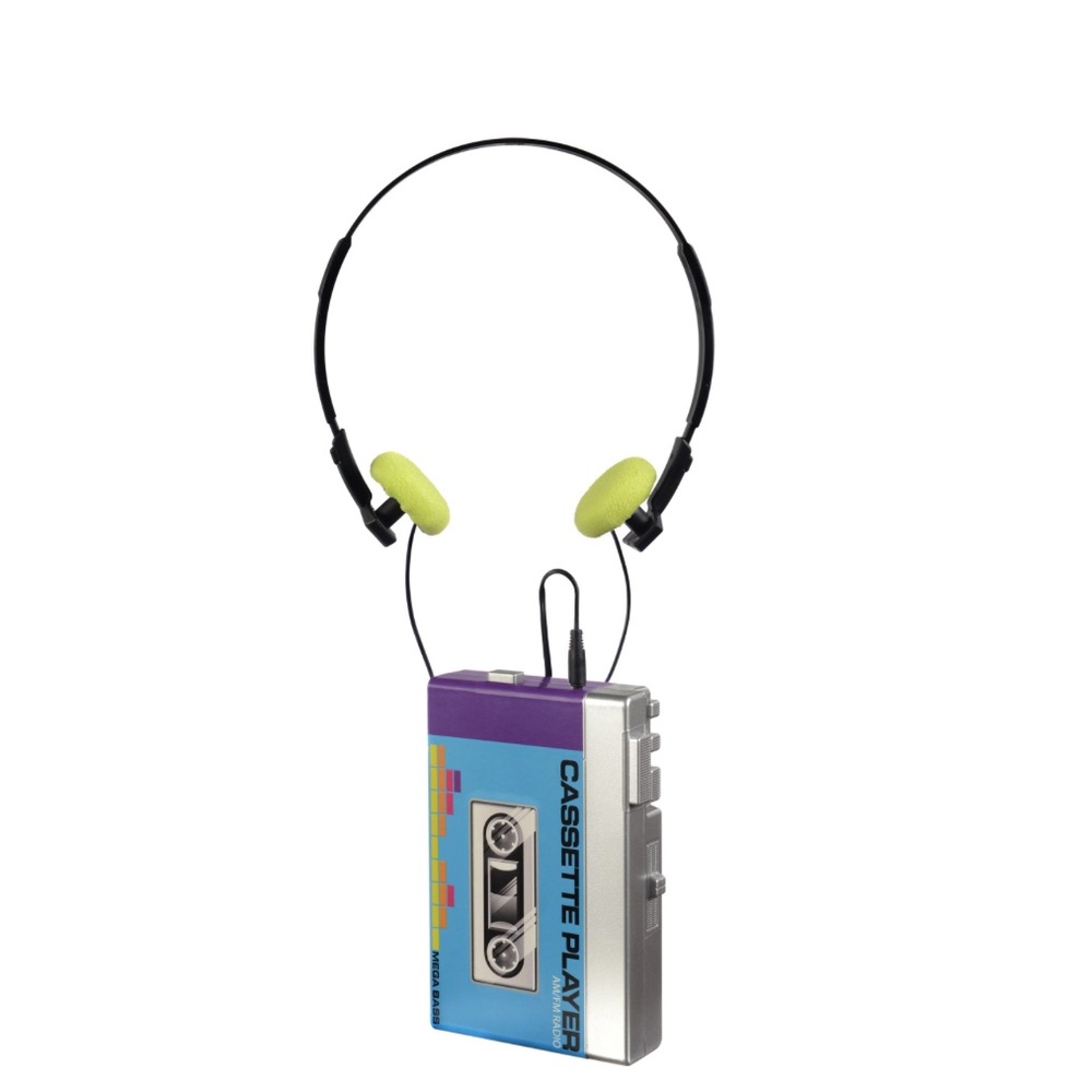 1980s Faux Cassette Players with Headphones, Blue/Purple, Wearable Costume